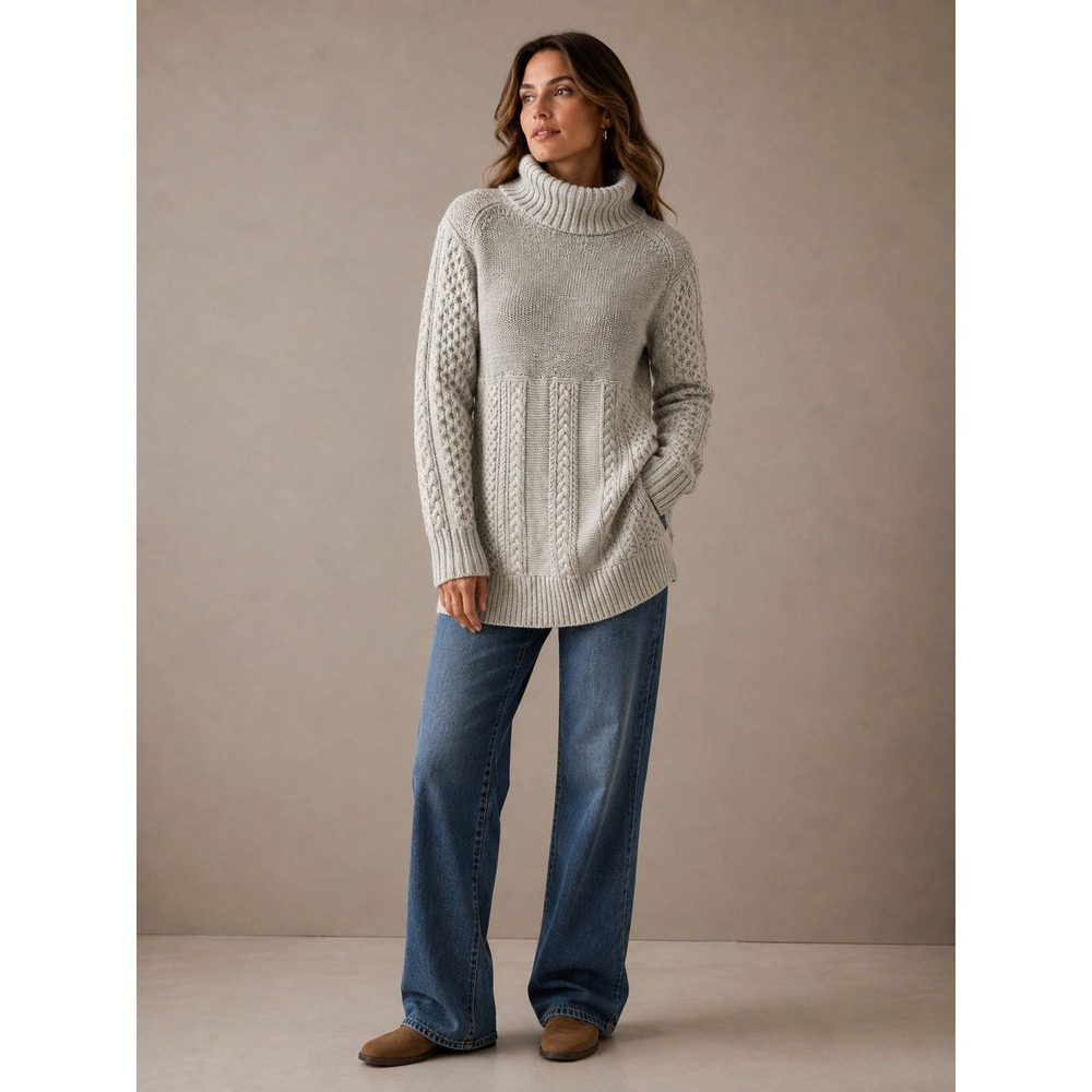 Banana Republic Womens Sweater M Silver Gray Mixed Stitch Turtleneck Wool Blend